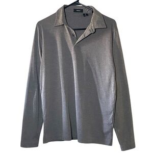 Theory Goris Activate Long Sleeve Polo Men’s Medium Gray Melange Casual Collared